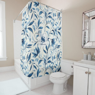 Elegant Blue Paisley Leaves - White Background (1)