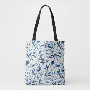 Elegant Blue Paisley Leaves - White Background (1) Tote Bag