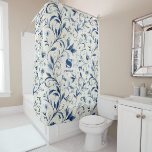 Elegant Blue Paisley Leaves - White Background (2)