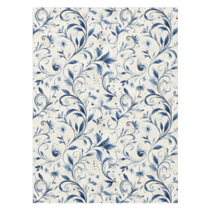 Elegant Blue Paisley Leaves - White Background (2) Tablecloth