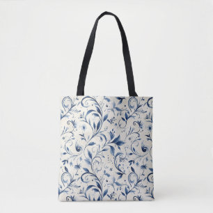 Elegant Blue Paisley Leaves - White Background (2) Tote Bag