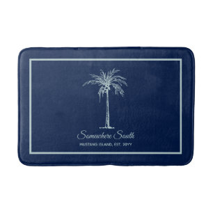 Elegant Blue Pale Teal Palm Tree Personalized Bath Mat