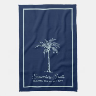 Elegant Blue Pale Teal Palm Tree Personalized Kitchen Towel