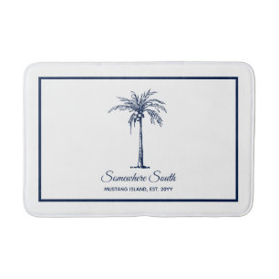 Elegant Blue Palm Tree Personalized Bath Mat