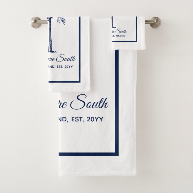 Elegant Blue Palm Tree Personalized Bath Towel Set (Insitu)