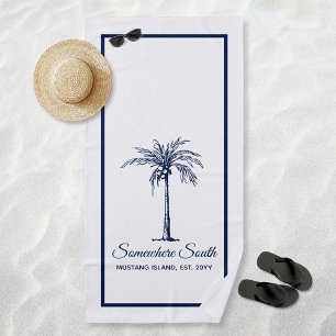 Elegant Blue Palm Tree Personalized Beach Towel