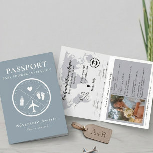 Elegant Blue Passport Photo Boy Baby Shower Invitation