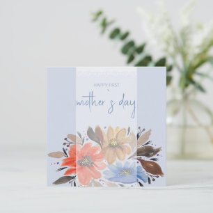 Elegant Blue Pastel Watercolor Floral  Holiday Card