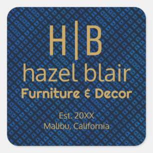 Elegant Blue Pattern   Gold Monogram Business Logo Square Sticker