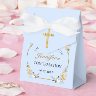 Elegant Blue Peach Floral Confirmation Thank You  Favor Box