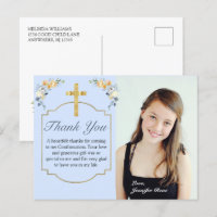 Elegant Blue Peach Floral Confirmation Thank You 