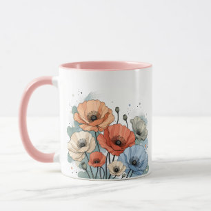 Elegant Blue & Peach Flower Design Mug