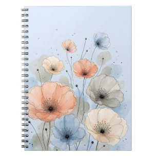 Elegant Blue & Peach Flower Design Notebook