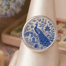 Elegant Blue Peacock Mahjong Porcelain Style