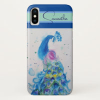 Elegant Blue Peacock Watercolour Thank You