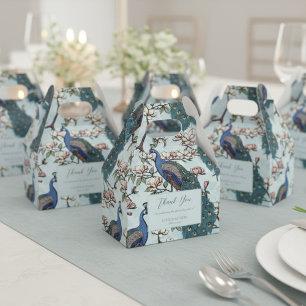 Elegant Blue Peacocks and Flowers Blue Favor Box