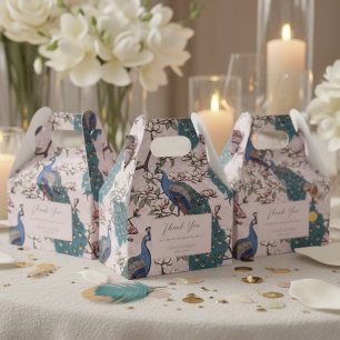 Elegant Blue Peacocks and Flowers Blush Pink Favor Box