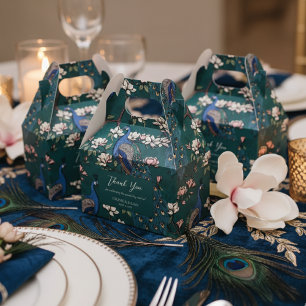 Elegant Blue Peacocks and Flowers Teal Green Favor Box