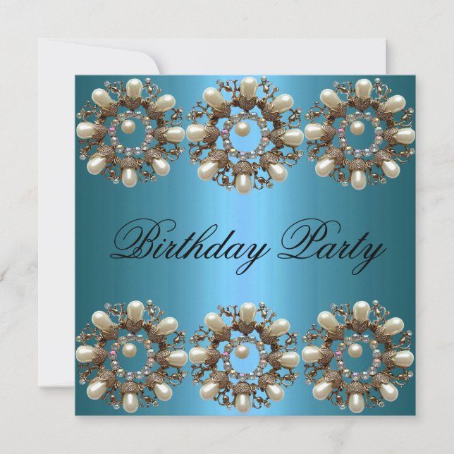 Elegant Blue Pearl Birthday Invitation (Front)