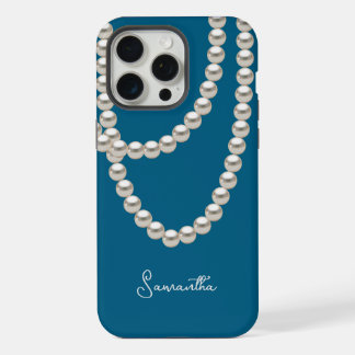 Elegant blue Pearl necklace iPhone 15 Pro Max Case
