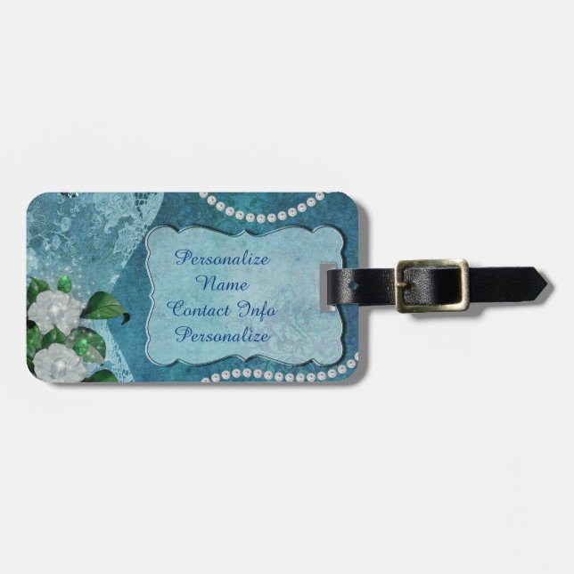 Elegant Blue Pearl Romantic Luggage Luggage Tag (Front Horizontal)