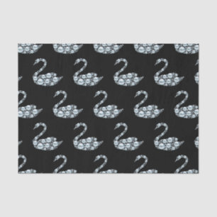 Elegant Blue Pearl Swan on Black Background Tissue Paper
