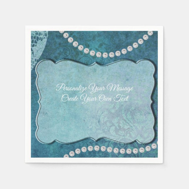 Elegant Blue Pearls Personalize Special Occasions Napkin (Front)