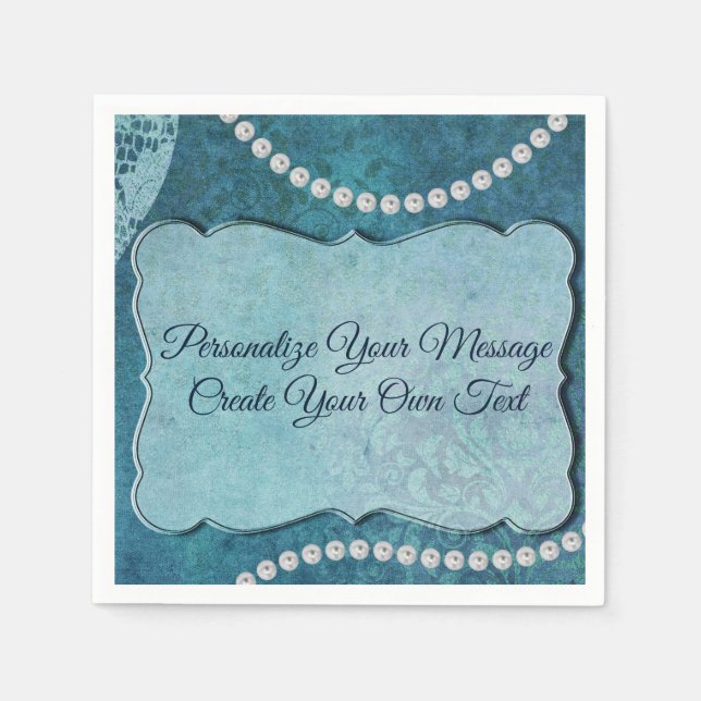 Elegant Blue Pearls Personalize Special Occasions Napkin (Front)