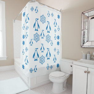 Elegant Blue Penguins With Snowflakes Pattern