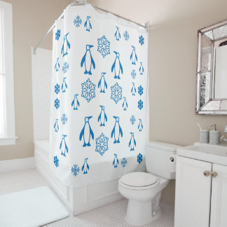 Elegant Blue Penguins With Snowflakes Pattern