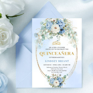 Elegant Blue Peonies Greenery 15th Birthday Card