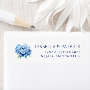 Elegant Blue Peony Wedding Address Label
