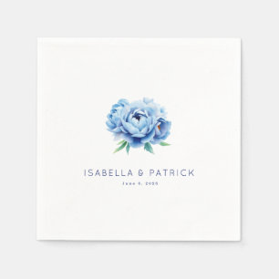 Elegant Blue Peony Wedding Announcement Napkin