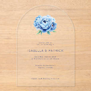 Elegant Blue Peony Wedding Invitation