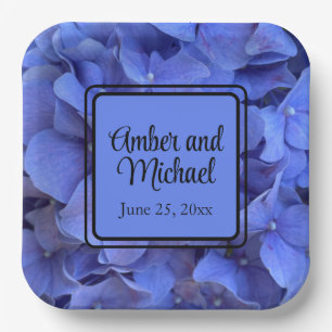 Elegant Blue periwinkle elegant floral hydrangeas  Paper Plate