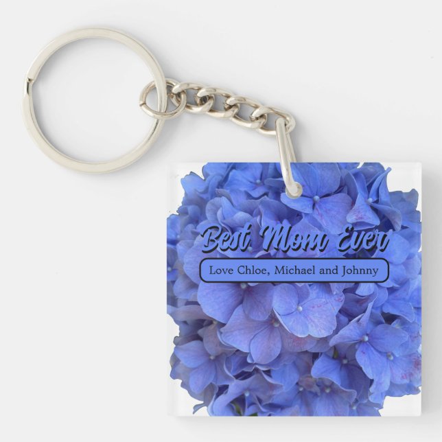 Elegant Blue periwinkle floral hydrangeas  Keychain (Front)