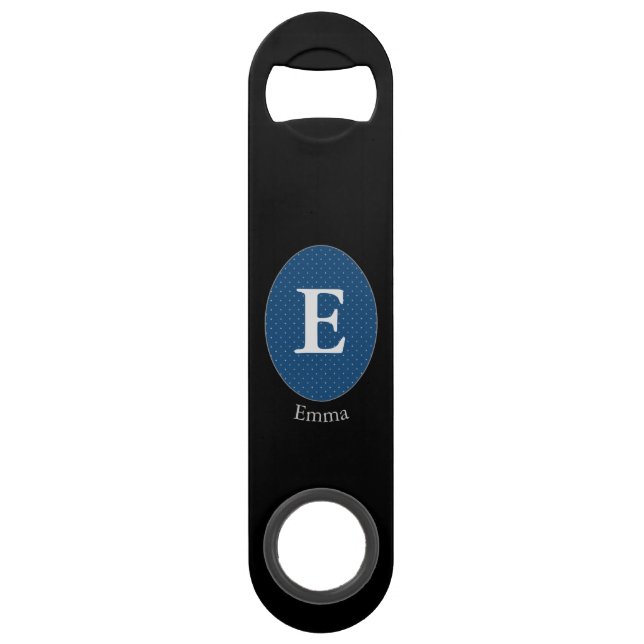 Elegant Blue Personalized Monogram Bar Key (Front)