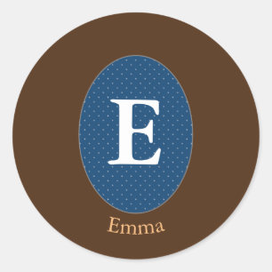 Elegant Blue Personalized Monogram Classic Round Sticker
