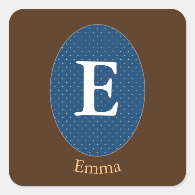 Elegant Blue Personalized Monogram Square Sticker (Front)