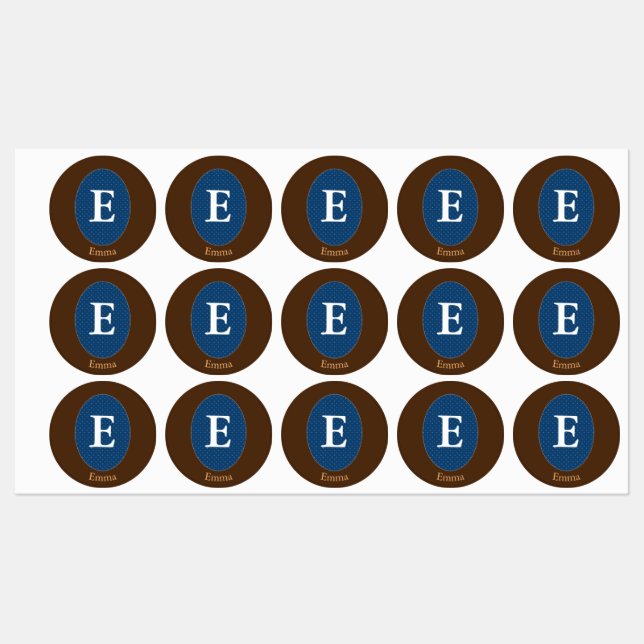 Elegant Blue Personalized Monogram Square Sticker (Sheet)