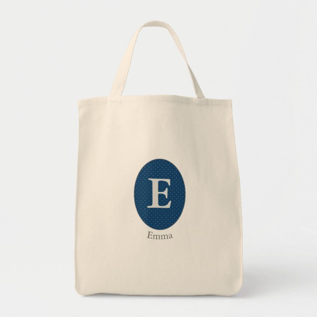 Elegant Blue Personalized Monogram Tote Bag (Front)