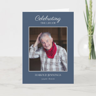 Elegant Blue Photo Funeral Memorial Program