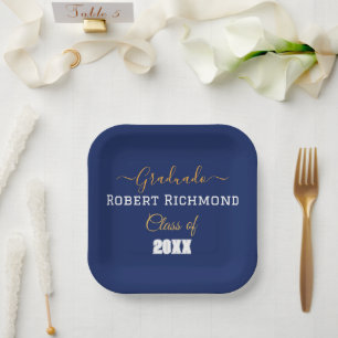 Elegant Blue Photo Spanish Graduated Paper Plate