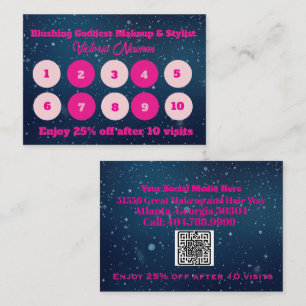 Elegant Blue & Pink Business QR Code Loyalty Card