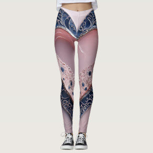 Elegant Blue & Pink  Diamond Moon AI art  Leggings