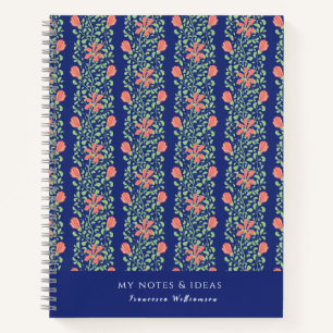 Elegant Blue Pink Floral Greenery Vintage Pattern Notebook
