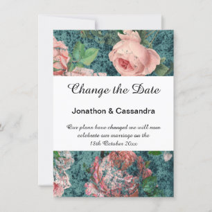 ELEGANT BLUE PINK FLORAL ROSE CHANGE THE DATE