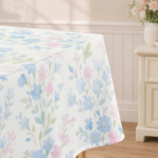 Elegant Blue Pink Floral Tablecloth (elegant grandmillennial pastel blue pink floral pattern tablecloth)