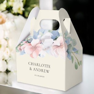 Elegant Blue Pink Flowers Wedding Favor Box