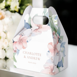 Elegant Blue Pink Flowers Wedding Favor Box